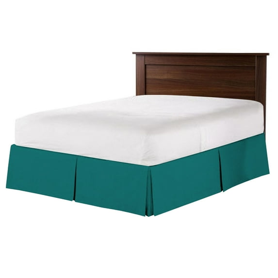CCNY 14" Inch Drop Pleated Bed Skirt Short Queen Size 100% Microfiber Made Teal with Split Corners Bedskirts