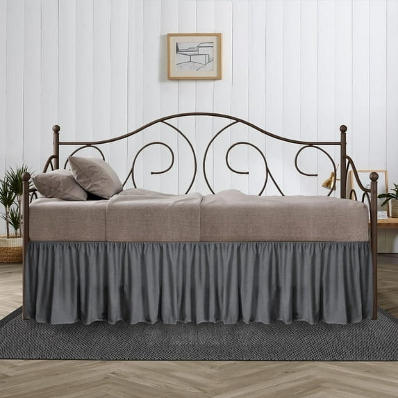 CCNY 14 Inch Drop Twin Size Day Bed Skirt Dark Grey Ruffled Pattern - Microfiber Made