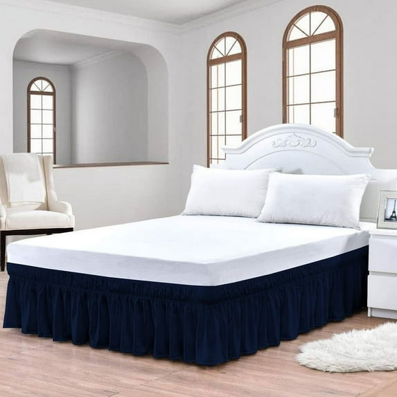 CCNY 14" Inch Drop Wrap Around Bed Skirt Alberta King Size 100% Microfiber Made Navy Blue Color