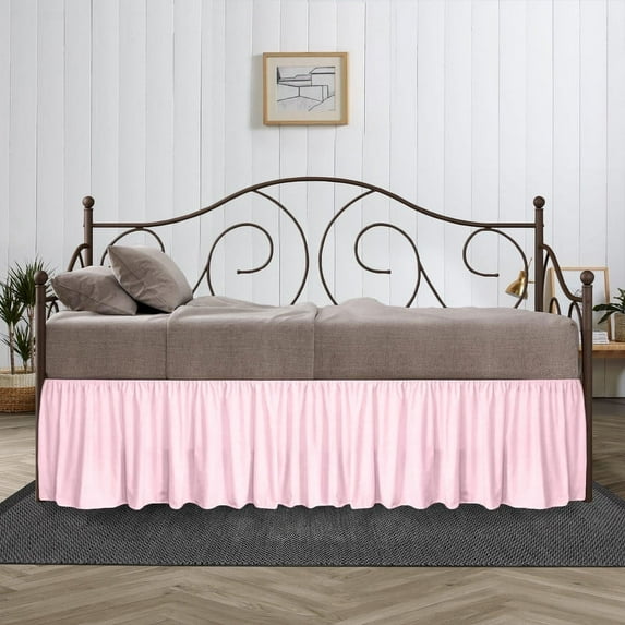 CCNY 16 Inch Drop Full Size Day Bed Skirt Pink Ruffled Pattern - Microfiber Made