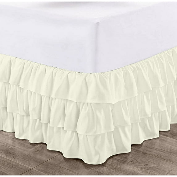 CCNY 16" Inch Drop Multi Ruffled Bed Skirt King Size 100% Microfiber Made Ivory Color