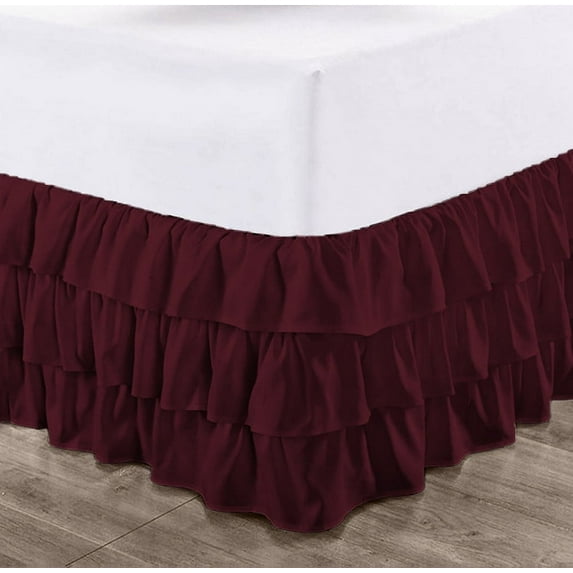 CCNY 16" Inch Drop Multi Ruffled Bed Skirt Short King Size 100% Microfiber Made Wine Color