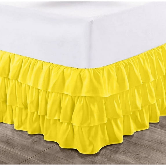 CCNY 16" Inch Drop Multi Ruffled Bed Skirt Twin XL Size 100% Microfiber Made Yellow Color