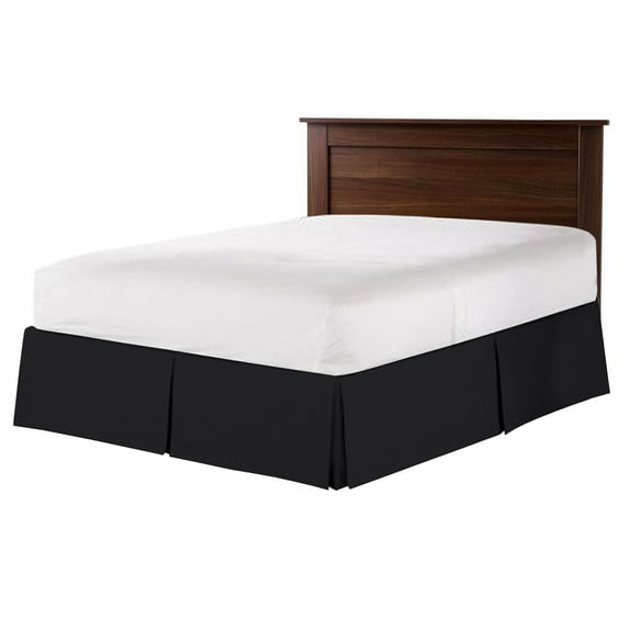CCNY 16" Inch Drop Pleated Bed Skirt Full Size 100% Microfiber Made Black with Split Corners Bedskirts