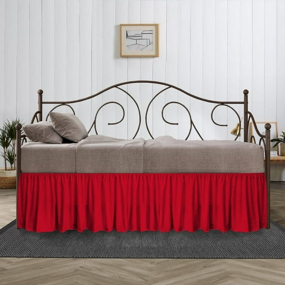 CCNY 16 Inch Drop Twin Size Day Bed Skirt Blood Red Ruffled Pattern - Microfiber Made