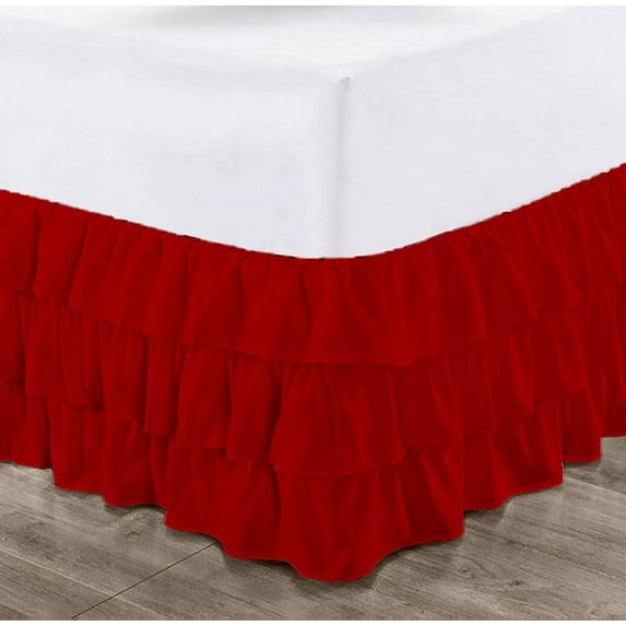 CCNY 18" Inch Drop Multi Ruffled Bed Skirt Full Size 100% Microfiber Made Blood Red Color