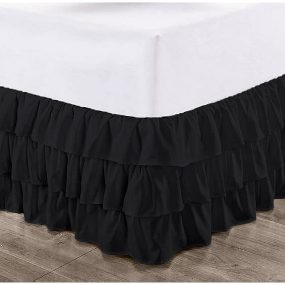 CCNY 18" Inch Drop Multi Ruffled Bed Skirt Olympic Queen Size 100% Microfiber Made Black Color