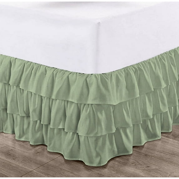 CCNY 18" Inch Drop Multi Ruffled Bed Skirt Twin Size 100% Microfiber Made Moss Color
