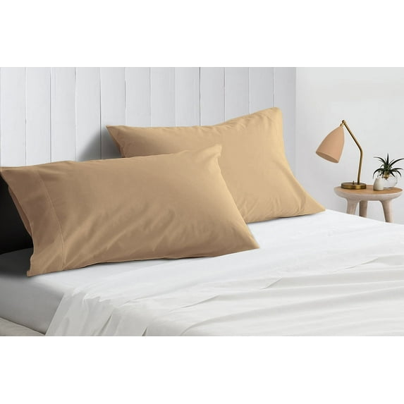 CCNY 2 Pack Youth Pillowcases Set Youth 16x22 Inch 600 Thread Count 100% Soft Egyptian Cotton Travel Pillow Covers Taupe Solid