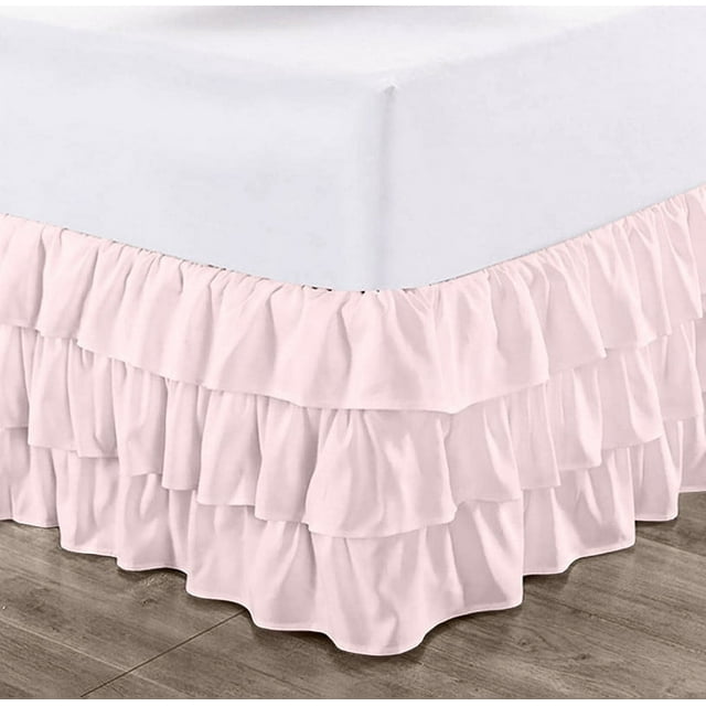 CCNY 21" Inch Drop Multi Ruffled Bed Skirt Full Size 100 Microfiber Made Pink Color
