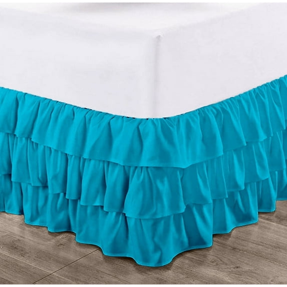 CCNY 21" Inch Drop Multi Ruffled Bed Skirt King Size 100% Microfiber Made Turquoise Blue Color