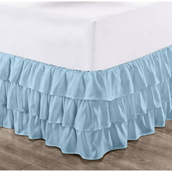 CCNY 21" Inch Drop Multi Ruffled Bed Skirt Short King Size 100% Microfiber Made Light Blue Color