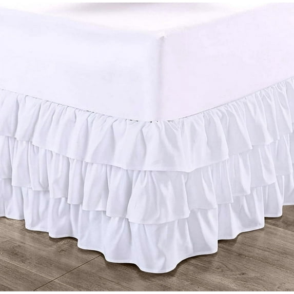 CCNY 21" Inch Drop Multi Ruffled Bed Skirt Short King Size 100% Microfiber Made White Color