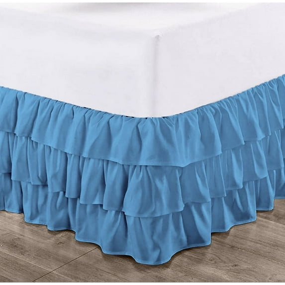 CCNY 21" Inch Drop Multi Ruffled Bed Skirt Short Queen Size 100% Microfiber Made Mediterranean Blue Color