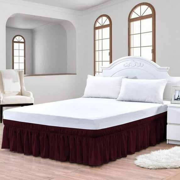 CCNY 21" Inch Drop Wrap Around Bed Skirt Alberta King Size 100% Microfiber Made Wine Color