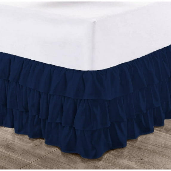 CCNY 24" Inch Drop Multi Ruffled Bed Skirt Olympic Queen Size 100% Microfiber Made Navy Blue Color