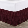 thumbnail image 1 of CCNY 24" Inch Drop Multi Ruffled Bed Skirt Short King Size 100% Microfiber Made Wine Color, 1 of 6