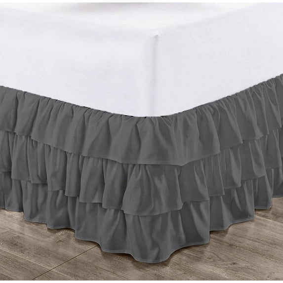 CCNY 24" Inch Drop Multi Ruffled Bed Skirt Short Queen Size 100% Microfiber Made Dark Grey Color