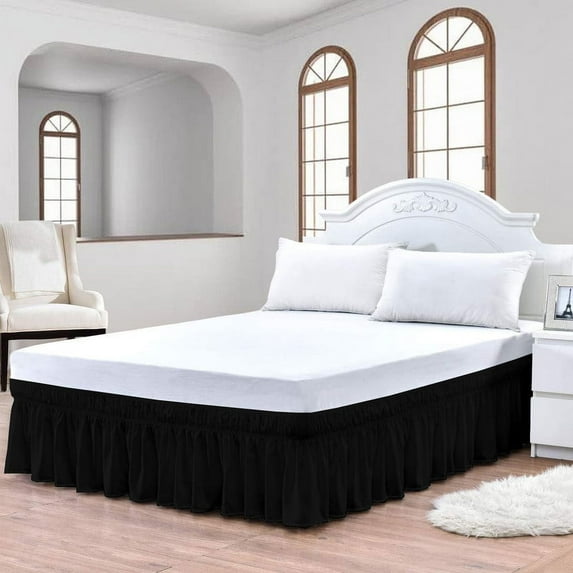 CCNY 24" Inch Drop Wrap Around Bed Skirt Alberta King Size 100% Microfiber Made Black Color