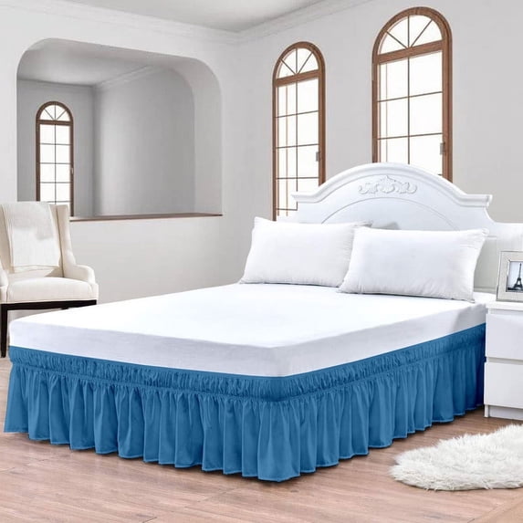CCNY 24" Inch Drop Wrap Around Bed Skirt Alberta King Size 100% Microfiber Made Mediterranean Blue Color