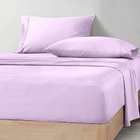 CCNY 400 TC Egyptian Cotton Bed Sheets, Luxurious Soft 4Pc Sheet Set - 1 Fitted Sheet, 1 Flat Sheet & 2 Pillowcases, 15 Inch Deep Pocket (Short Queen-Lilac Solid)