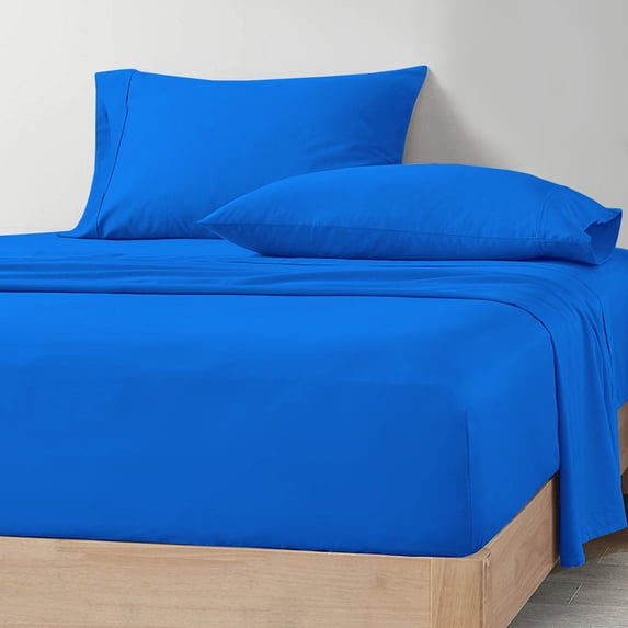 CCNY 400 TC Egyptian Cotton Bed Sheets, Luxurious Soft 4Pc Sheet Set - 1 Fitted Sheet, 1 Flat Sheet & 2 Pillowcases, 18 Inch Deep Pocket (Full-Royal Blue Solid)