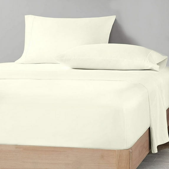CCNY 400 TC Egyptian Cotton Bed Sheets, Luxurious Soft 5Pc Sheet Set - 2 Fitted Sheet, 1 Flat Sheet & 2 Pillowcases, 18 Inch Deep Pocket (Split Queen-Ivory Solid)