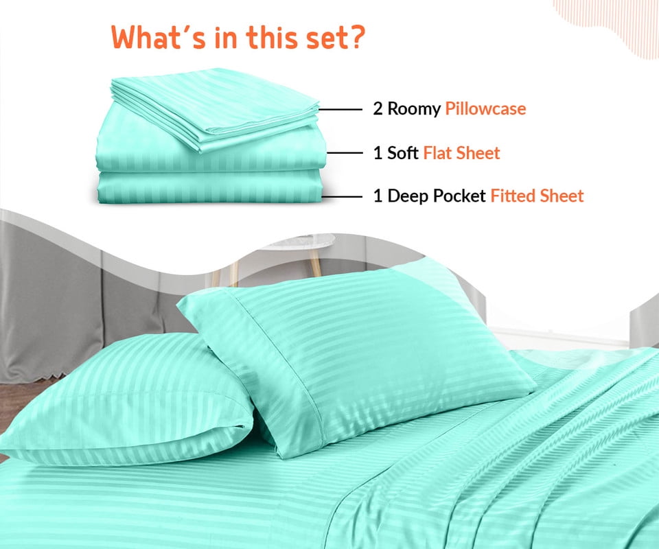 CCNY 4PC Short Queen size Aqua Blue sheets set 15" Deep Pocket