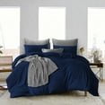 thumbnail image 1 of CCNY 600 TC 100% Egyptian Cotton Duvet Cover with 2 Matching Pillowcases Comforter Cover for Winter - Hotel Quality - Breathable Super King Size Solid Pattern, Zipper Closure, Corner Ties (Navy Blue), 1 of 7