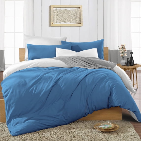 CCNY 600 TC 100% Egyptian Cotton Duvet Cover with 2 Matching Pillowcases Twin/Twin XL Size Reversible Pattern, Zipper Closure, Corner Ties (Mediterran Blue)