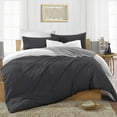 thumbnail image 1 of CCNY 600 TC 100% Egyptian Cotton Duvet Cover with 2 Matching Pillowcases Queen/Full Size Reversible Pattern, Zipper Closure, Corner Ties (Dark Grey), 1 of 7