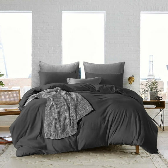 CCNY 600 TC 100% Egyptian Cotton Duvet Cover with 2 Matching Pillowcases Super King Plus Size Solid Pattern, Zipper Closure, Corner Ties (Dark Grey)
