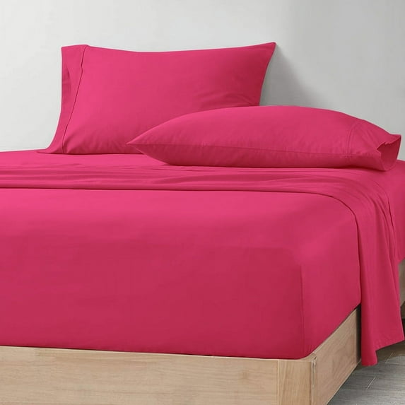 CCNY 600 TC Egyptian Cotton Bed Sheets, Luxurious Soft for Hotel Quality 4Pc Sheet Set - 1 Fitted Sheet, 1 Flat Sheet & 2 Pillowcases 15 Inch Deep Pocket (King-Hot Pink Solid)
