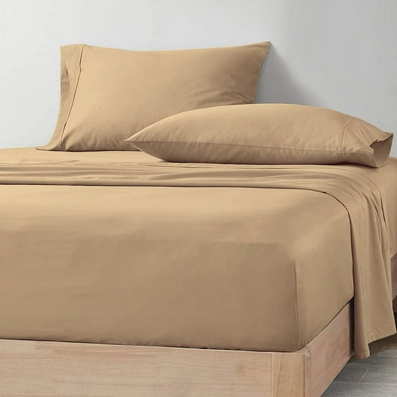 CCNY 600 TC Egyptian Cotton Bed Sheets, Luxurious Soft for Hotel Quality 4Pc Sheet Set - 1 Fitted Sheet, 1 Flat Sheet & 2 Pillowcases 15 Inch Deep Pocket (King-Taupe Solid)
