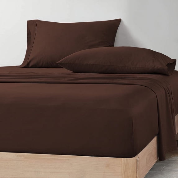 CCNY 600 TC Egyptian Cotton Bed Sheets, Luxurious Soft for Hotel Quality 4Pc Sheet Set - 1 Fitted Sheet, 1 Flat Sheet & 2 Pillowcases 21 Inch Deep Pocket (Queen-Chocolate Solid)