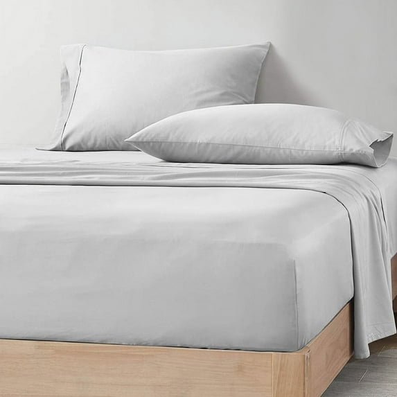 CCNY 600 TC Egyptian Cotton Bed Sheets, Luxurious Soft for Hotel Quality 4Pc Sheet Set - 1 Fitted Sheet, 1 Flat Sheet & 2 Pillowcases 24 Inch Deep Pocket (King-Light grey Solid)