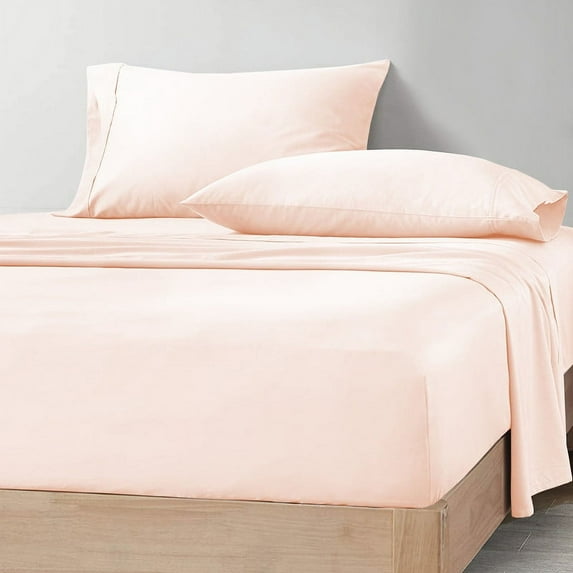 CCNY 600 TC Egyptian Cotton Bed Sheets, Luxurious Soft for Hotel Quality 4Pc Sheet Set - 1 Fitted Sheet, 1 Flat Sheet & 2 Pillowcases 24 Inch Deep Pocket (RV King-Peach Solid)