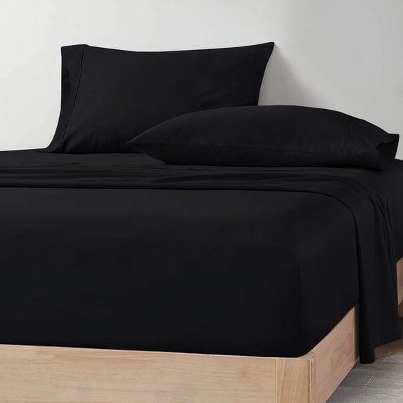 CCNY 600 TC Egyptian Cotton Bed Sheets, Luxurious Soft for Hotel Quality 5Pc Sheet Set - 2 Fitted Sheet, 1 Flat Sheet & 2 Pillowcases 15 Inch Deep Pocket (Split King-Black Solid)