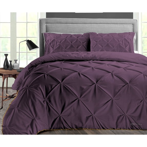 CCNY 600 TC Egyptian Cotton Comforter with 2 Matching Pillowcases Size California King Plum Pinch Pattern Breathable Quilted Case