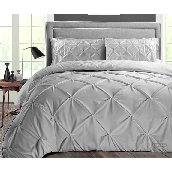 CCNY 600 TC Egyptian Cotton Comforter with 2 Matching Pillowcases Size King Light Gray Pinch Pattern Breathable Quilted Case