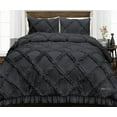 thumbnail image 1 of CCNY 600 TC Egyptian Cotton Comforter with 2 Matching Pillowcases Size Queen Dark Grey Diamond Ruffle Pattern Breathable Quilted Case, 1 of 5