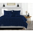 thumbnail image 1 of CCNY 600 TC Egyptian Cotton Comforter with 2 Matching Pillowcases Size Super King Plus Navy Blue Multi Ruffle Pattern Breathable Quilted Case, 1 of 4