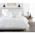 thumbnail image 1 of CCNY 600 TC Egyptian Cotton Comforter with 2 Matching Pillowcases Size Super King White Multi Ruffle Pattern Breathable Quilted Case, 1 of 4