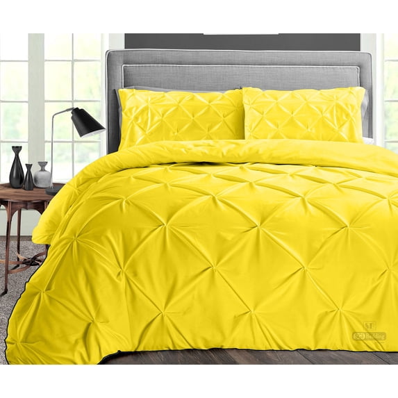 CCNY 600 TC Egyptian Cotton Comforter with 2 Matching Pillowcases Size Super King Yellow Pinch Pattern Breathable Quilted Case