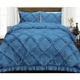 thumbnail image 1 of CCNY 1000 TC Egyptian Cotton Comforter with 2 Matching Pillowcases Size- Twin Mediterranean Blue Diamond Ruffle Pattern Breathable Quilted Case, 1 of 4