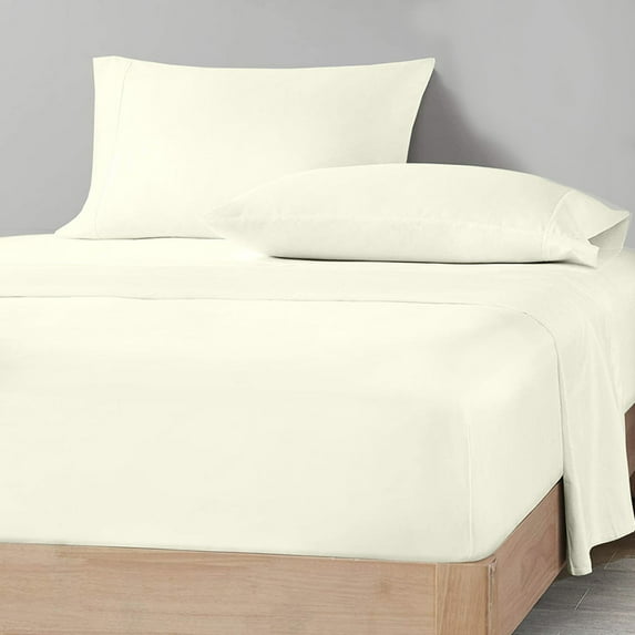 CCNY 800 TC Egyptian Cotton Bed Sheets, 4Pc Sheet Set - 1 Fitted Sheet, 1 Flat Sheet & 2 Pillowcases 15 Inch Deep Pocket (Three Quarter-Ivory )