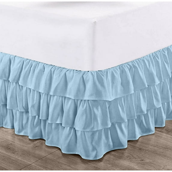 CCNY 9" Inch Drop Multi Ruffled Bed Skirt Full Size 100% Microfiber Made Light Blue Color