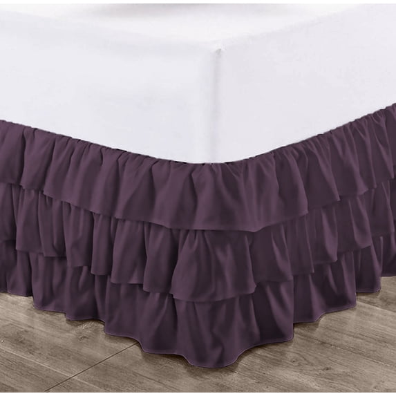 CCNY 9" Inch Drop Multi Ruffled Bed Skirt Twin Size 100% Microfiber Made Plum Color