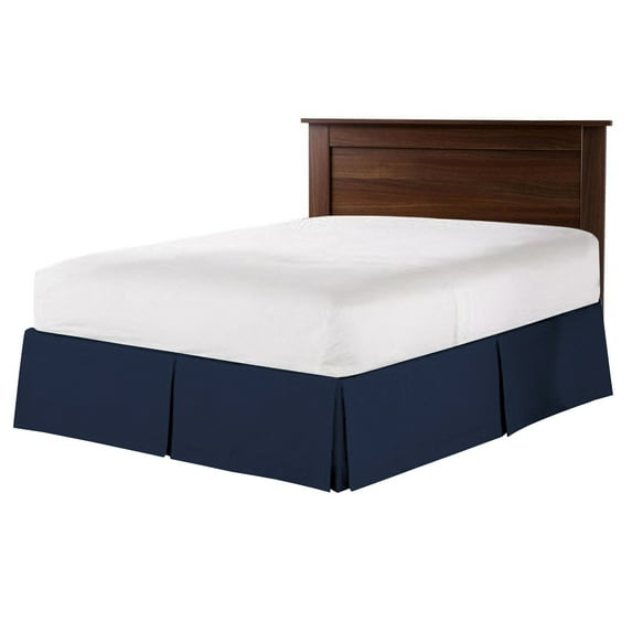 CCNY 9" Inch Drop Pleated Bed Skirt Olympic Queen Size 100% Microfiber Made Navy Blue with Split Corners