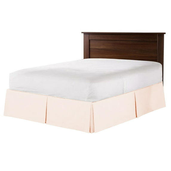 CCNY 9" Inch Drop Pleated Bed Skirt Short King Size 100% Microfiber Made Peach with Split Corners